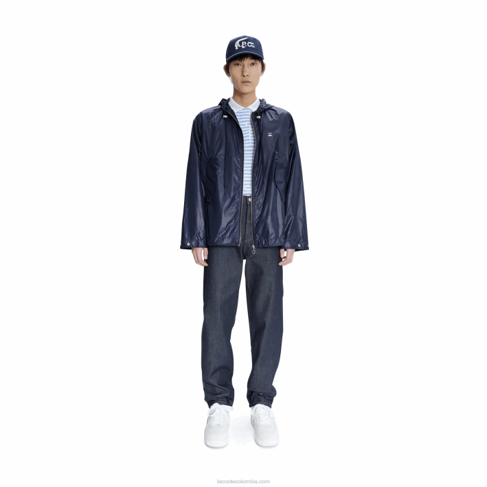 hombres6F241310 wgh azul lacoste x a.p.c. chamarra con capucha de nailon resistente al agua