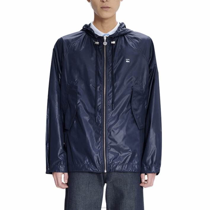 hombres6F241310 wgh azul lacoste x a.p.c. chamarra con capucha de nailon resistente al agua