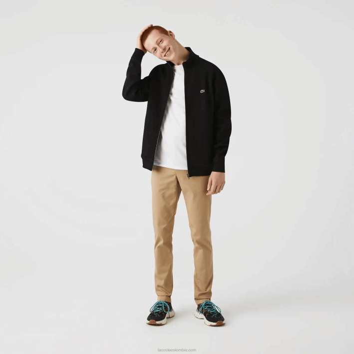 hombres Lacoste 6F241034 negro 031 chamarra polar de piqué con cuello alto y cremallera