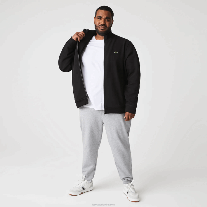 hombres Lacoste 6F241034 negro 031 chamarra polar de piqué con cuello alto y cremallera