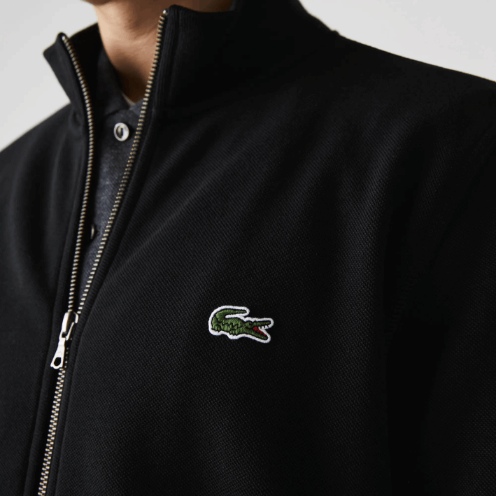hombres Lacoste 6F241034 negro 031 chamarra polar de piqué con cuello alto y cremallera