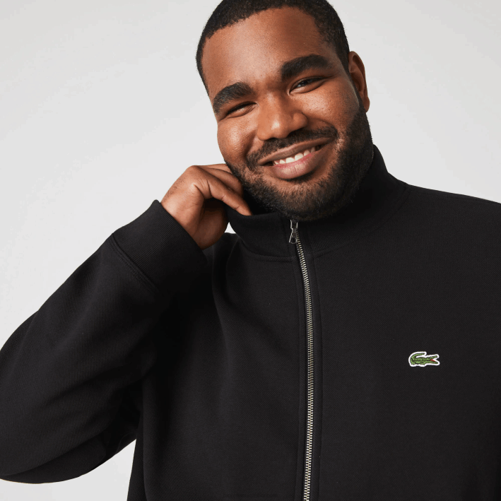 hombres Lacoste 6F241034 negro 031 chamarra polar de piqué con cuello alto y cremallera