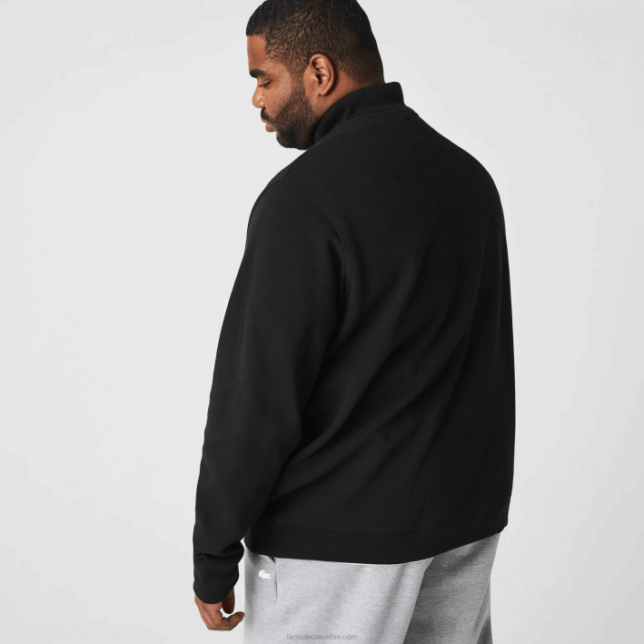 hombres Lacoste 6F241034 negro 031 chamarra polar de piqué con cuello alto y cremallera