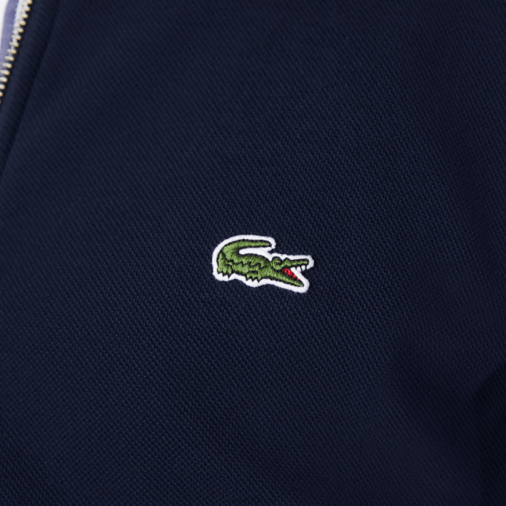 hombres Lacoste 6F241035 azul marino 166 chamarra polar de piqué con cuello alto y cremallera