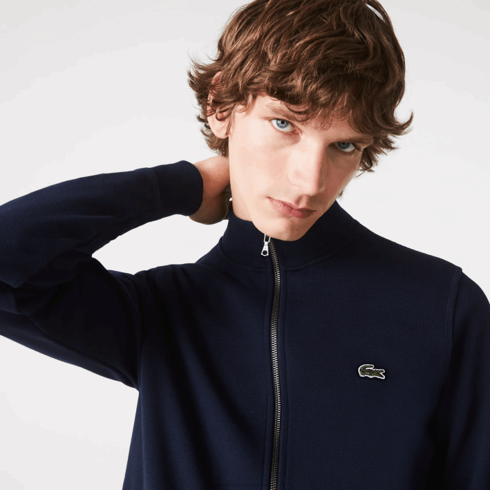 hombres Lacoste 6F241035 azul marino 166 chamarra polar de piqué con cuello alto y cremallera