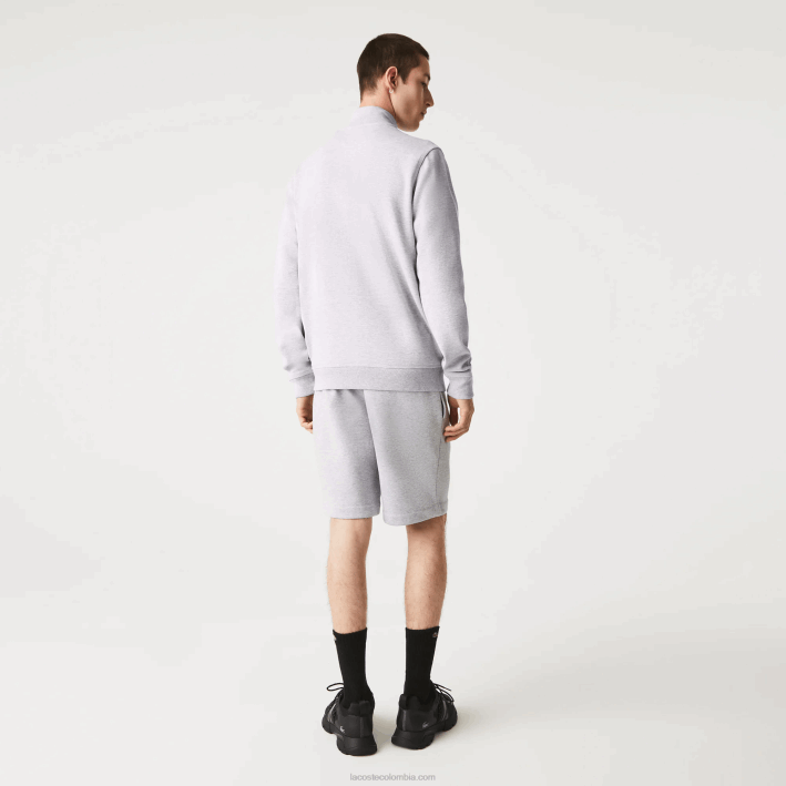 hombres Lacoste 6F241036 lomo gris cca chamarra polar de piqué con cuello alto y cremallera