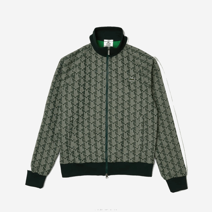 hombres Lacoste 6F241188 beige verde 7m4 chamarra live con cremallera y monograma en jacquard