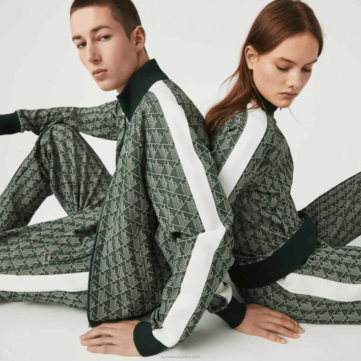 hombres Lacoste 6F241188 beige verde 7m4 chamarra live con cremallera y monograma en jacquard