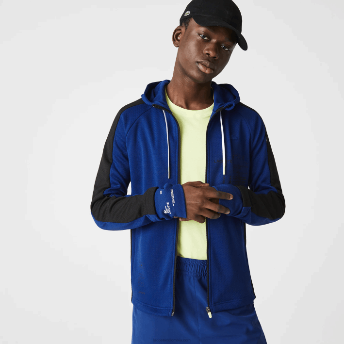 hombres Lacoste 6F241191 azul negro blanco pwh chamarra deportiva con capucha y banda en contraste