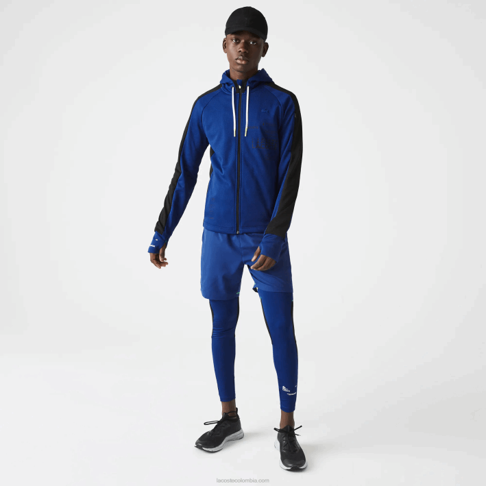 hombres Lacoste 6F241191 azul negro blanco pwh chamarra deportiva con capucha y banda en contraste
