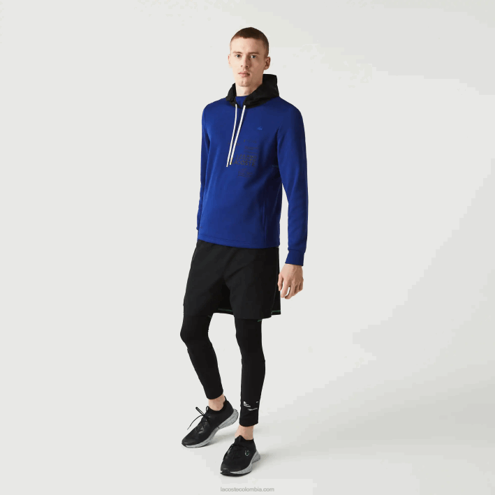 hombres Lacoste 6F241193 azul negro blanco pwh chamarra deportiva tipo jersey con capucha en contraste
