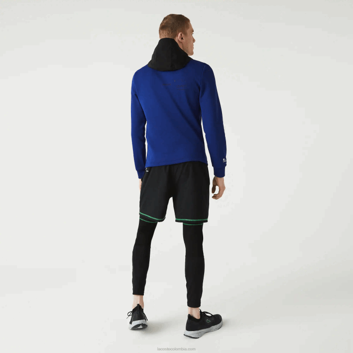 hombres Lacoste 6F241193 azul negro blanco pwh chamarra deportiva tipo jersey con capucha en contraste