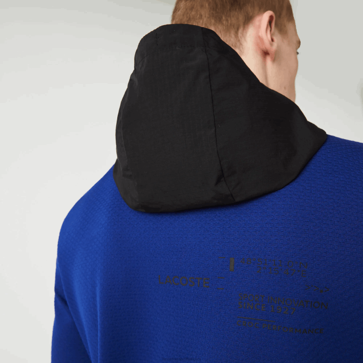 hombres Lacoste 6F241193 azul negro blanco pwh chamarra deportiva tipo jersey con capucha en contraste