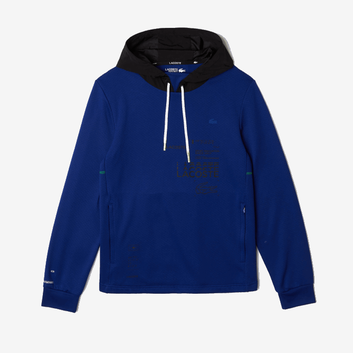 hombres Lacoste 6F241193 azul negro blanco pwh chamarra deportiva tipo jersey con capucha en contraste