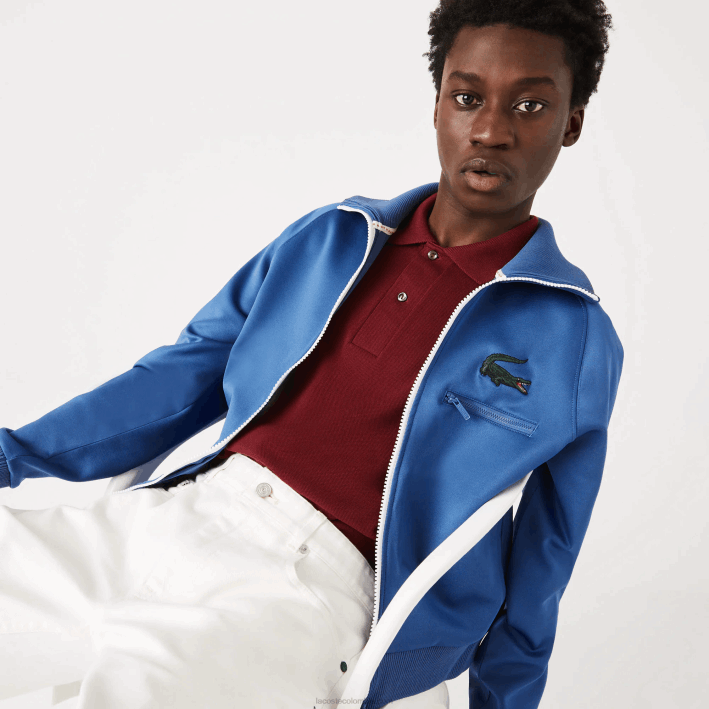 hombres Lacoste 6F241203 azul hn8 chamarra con cremallera y cuello alto de cocodrilo