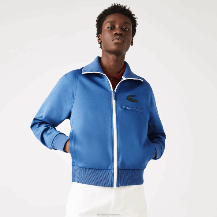 hombres Lacoste 6F241203 azul hn8 chamarra con cremallera y cuello alto de cocodrilo