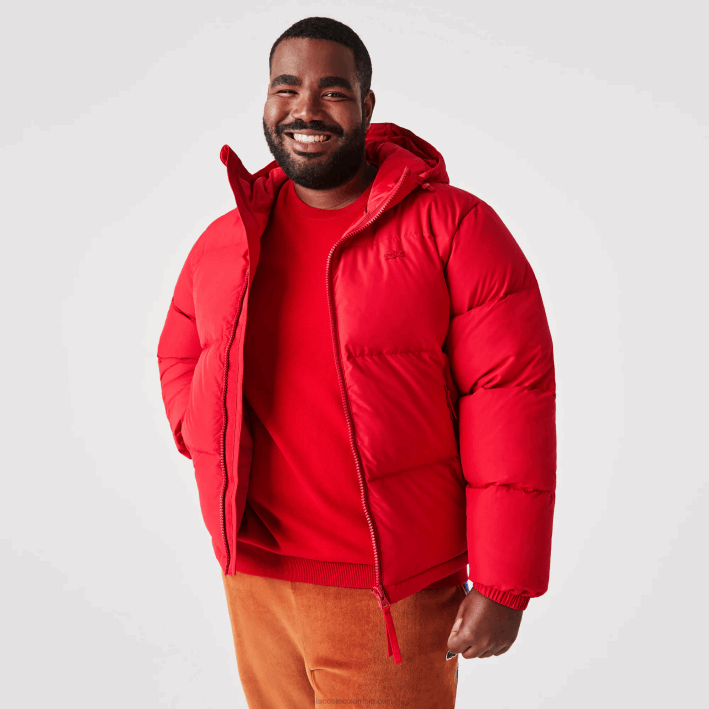 hombres Lacoste 6F241212 rojo 240 chamarra acolchada repelente al agua