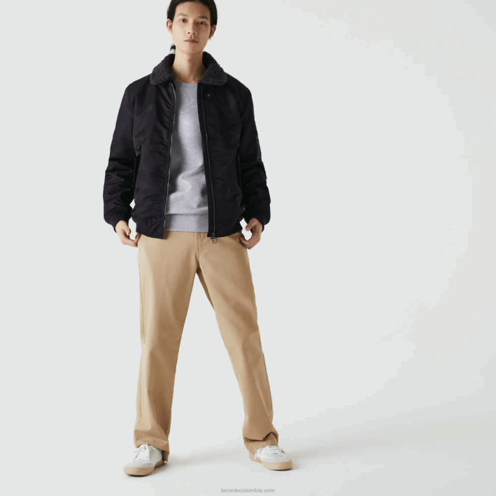 hombres Lacoste 6F241214 gris oscuro azul marino 2t9 chamarra bomber acolchada con cuello sherpa