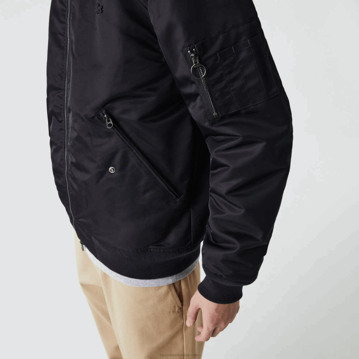 hombres Lacoste 6F241214 gris oscuro azul marino 2t9 chamarra bomber acolchada con cuello sherpa