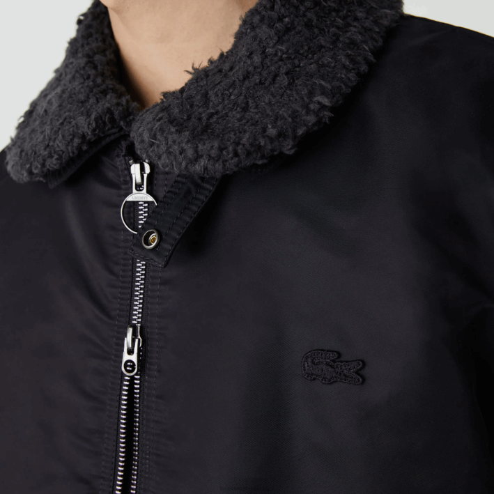 hombres Lacoste 6F241214 gris oscuro azul marino 2t9 chamarra bomber acolchada con cuello sherpa