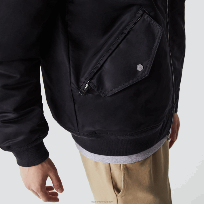 hombres Lacoste 6F241214 gris oscuro azul marino 2t9 chamarra bomber acolchada con cuello sherpa