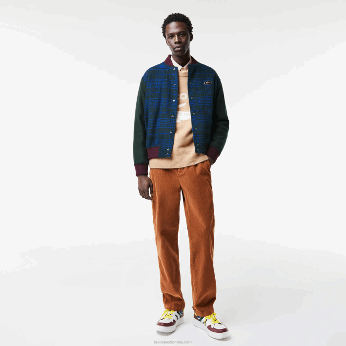 hombres Lacoste 6F241220 azul marino verde negro azul v48 chamarra universitaria con logo en la espalda