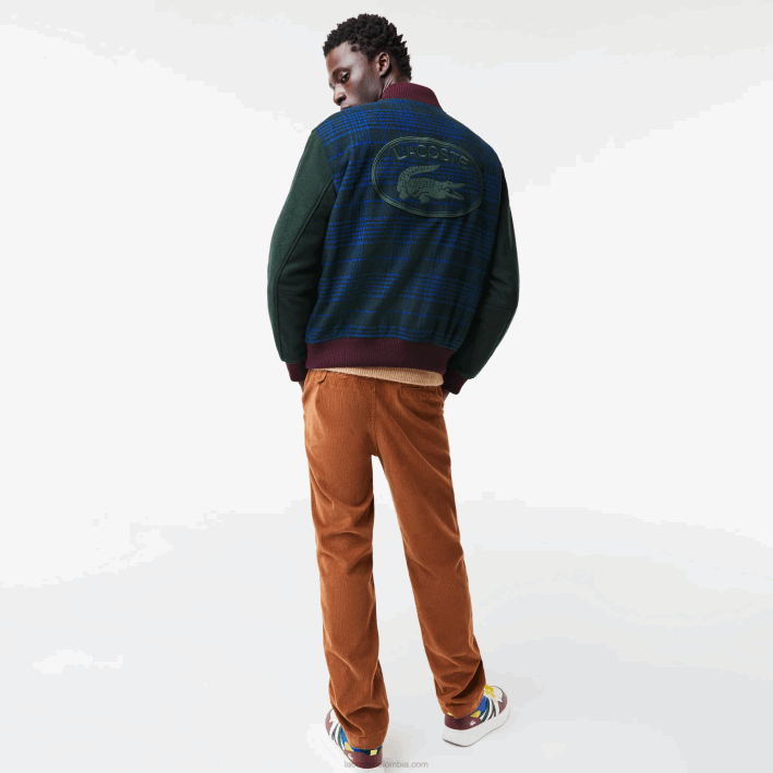 hombres Lacoste 6F241220 azul marino verde negro azul v48 chamarra universitaria con logo en la espalda