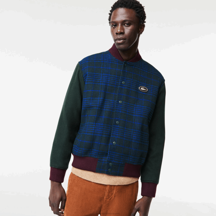 hombres Lacoste 6F241220 azul marino verde negro azul v48 chamarra universitaria con logo en la espalda