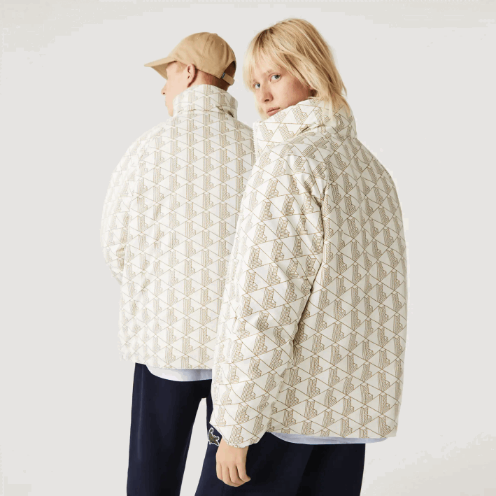 hombres Lacoste 6F241225 beige blanco 7dx chaqueta reversible repelente al agua