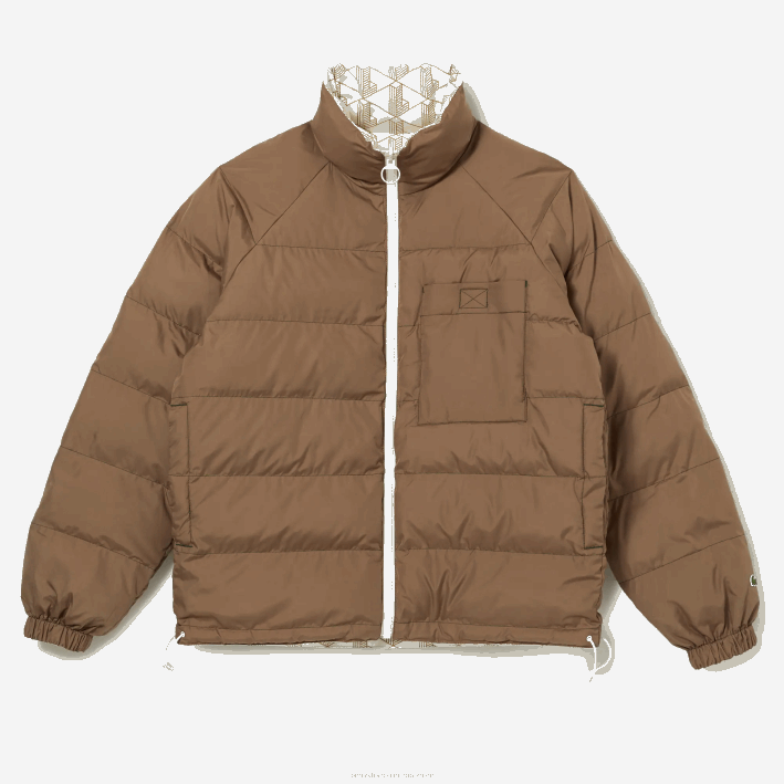 hombres Lacoste 6F241225 beige blanco 7dx chaqueta reversible repelente al agua