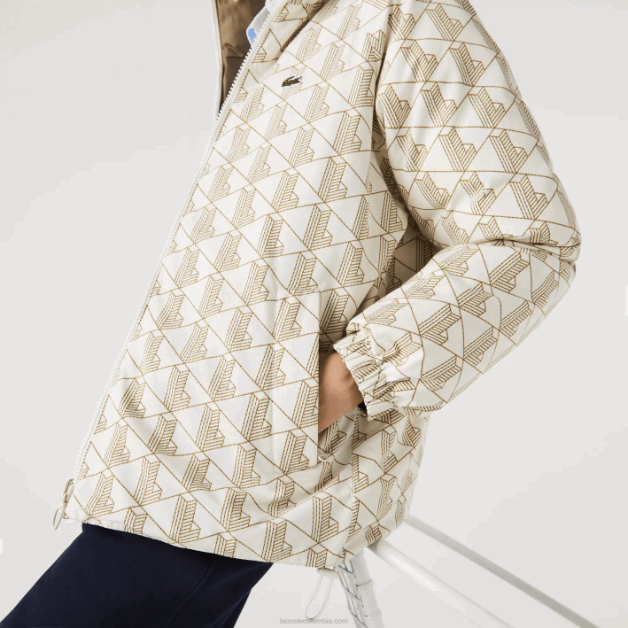 hombres Lacoste 6F241225 beige blanco 7dx chaqueta reversible repelente al agua