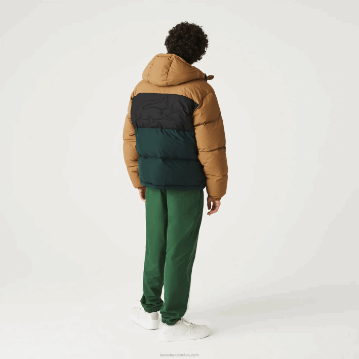 hombres Lacoste 6F241227 marrón negro verde tpv chaqueta acolchada repelente al agua con bloques de color