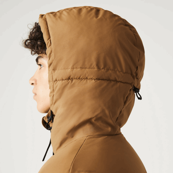 hombres Lacoste 6F241227 marrón negro verde tpv chaqueta acolchada repelente al agua con bloques de color