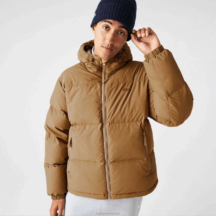 hombres Lacoste 6F241231 marrón z0w chamarra acolchada repelente al agua