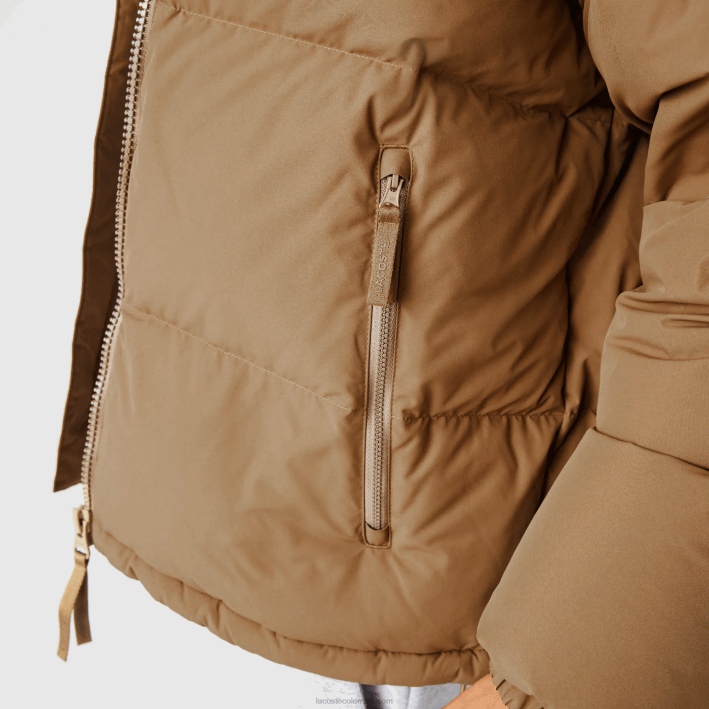 hombres Lacoste 6F241231 marrón z0w chamarra acolchada repelente al agua