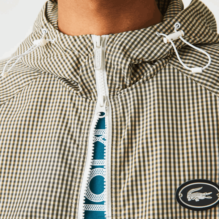 hombres Lacoste 6F241232 beige marino blanco caqui verde 87e chamarra de sarga a cuadros con capucha