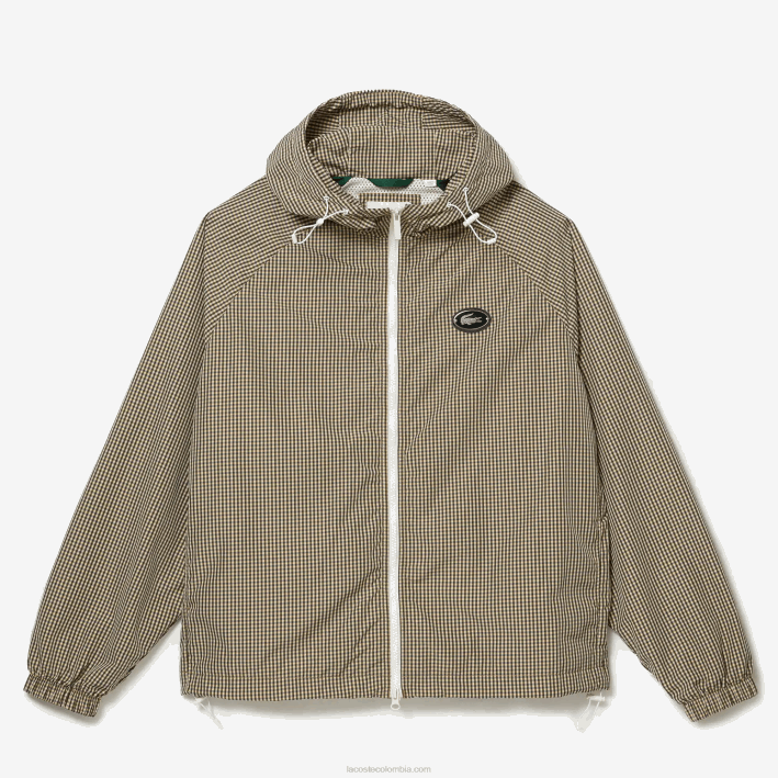 hombres Lacoste 6F241232 beige marino blanco caqui verde 87e chamarra de sarga a cuadros con capucha
