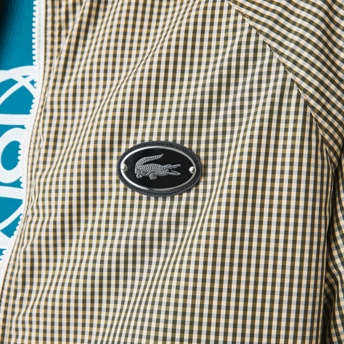 hombres Lacoste 6F241232 beige marino blanco caqui verde 87e chamarra de sarga a cuadros con capucha