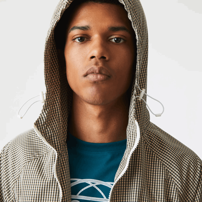 hombres Lacoste 6F241232 beige marino blanco caqui verde 87e chamarra de sarga a cuadros con capucha