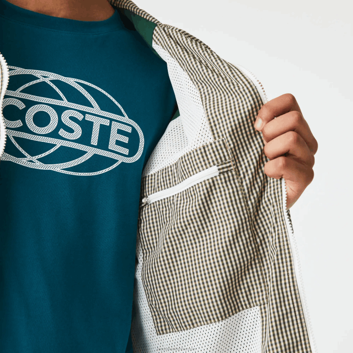 hombres Lacoste 6F241232 beige marino blanco caqui verde 87e chamarra de sarga a cuadros con capucha