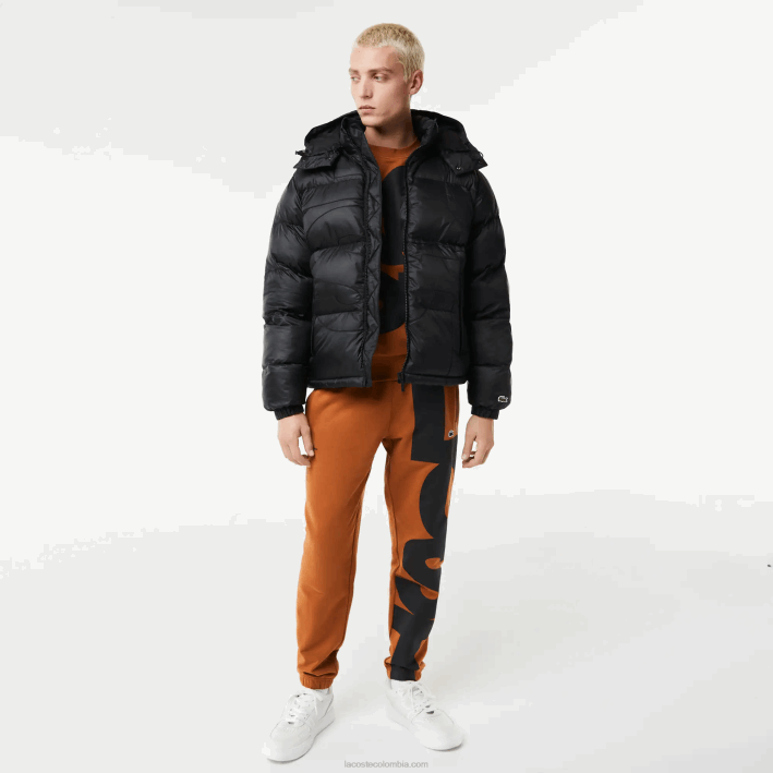 hombres Lacoste 6F241234 negro c31 chamarra oversize repelente al agua con logo