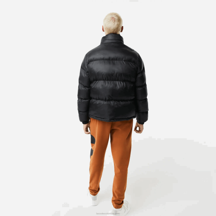 hombres Lacoste 6F241234 negro c31 chamarra oversize repelente al agua con logo