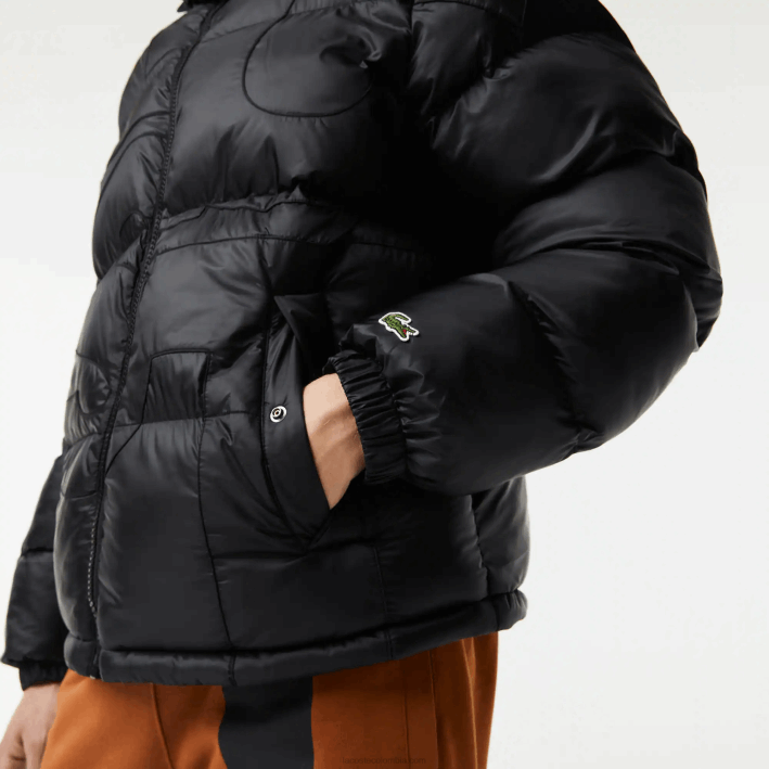 hombres Lacoste 6F241234 negro c31 chamarra oversize repelente al agua con logo