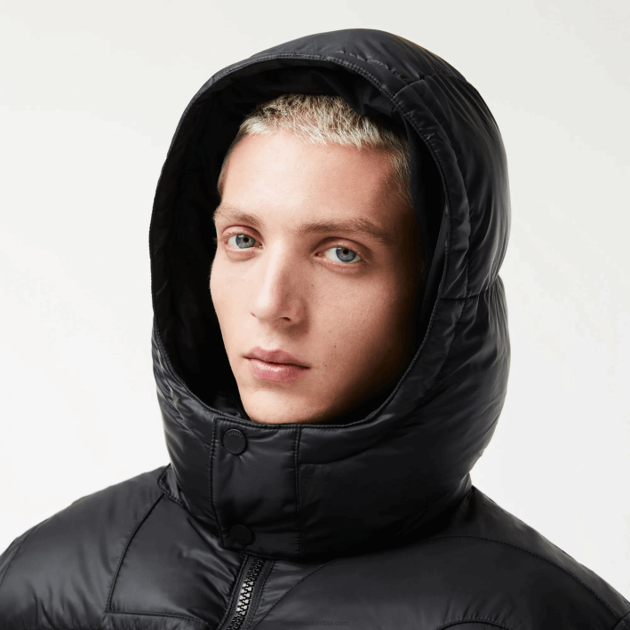 hombres Lacoste 6F241234 negro c31 chamarra oversize repelente al agua con logo