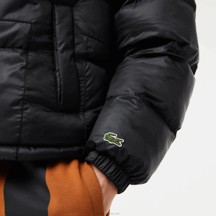 hombres Lacoste 6F241234 negro c31 chamarra oversize repelente al agua con logo