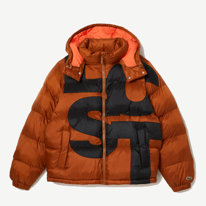 hombres Lacoste 6F241235 marrón negro 7sp chamarra oversize repelente al agua con logo