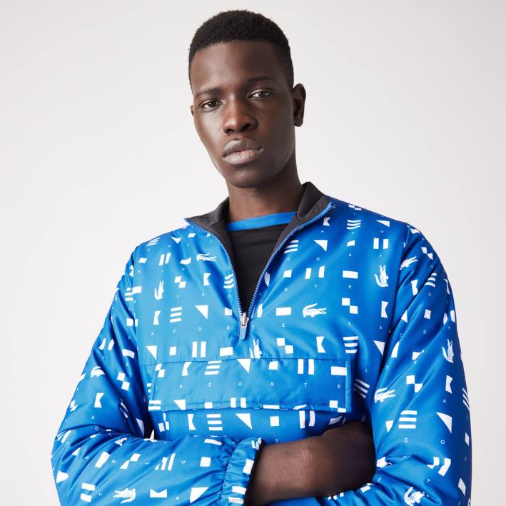 hombres Lacoste 6F241236 blanco negro azul sbm chamarra tenis sport reversible hidrorrepelente