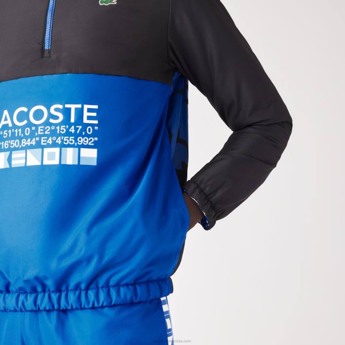 hombres Lacoste 6F241236 blanco negro azul sbm chamarra tenis sport reversible hidrorrepelente
