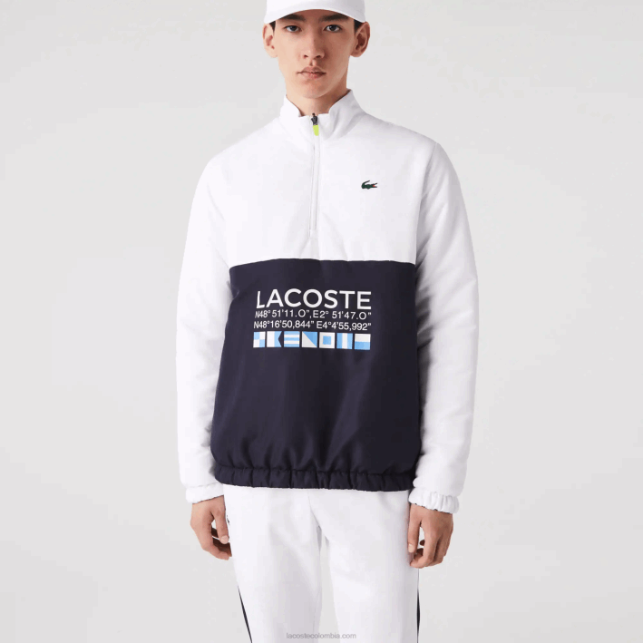 hombres Lacoste 6F241237 blanco azul marino 0l3 chamarra tenis sport reversible hidrorrepelente