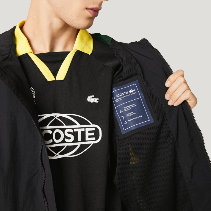 hombres Lacoste 6F241238 negro amarillo tj6 chamarra Heritage con diseño colour block